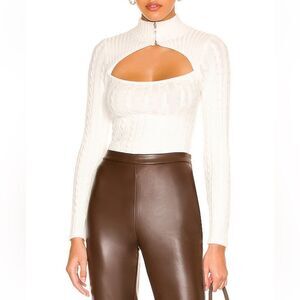 NWT Superdown Tanya Cut Out Sweater Ivory cable knit pullover tight Revolve XS
